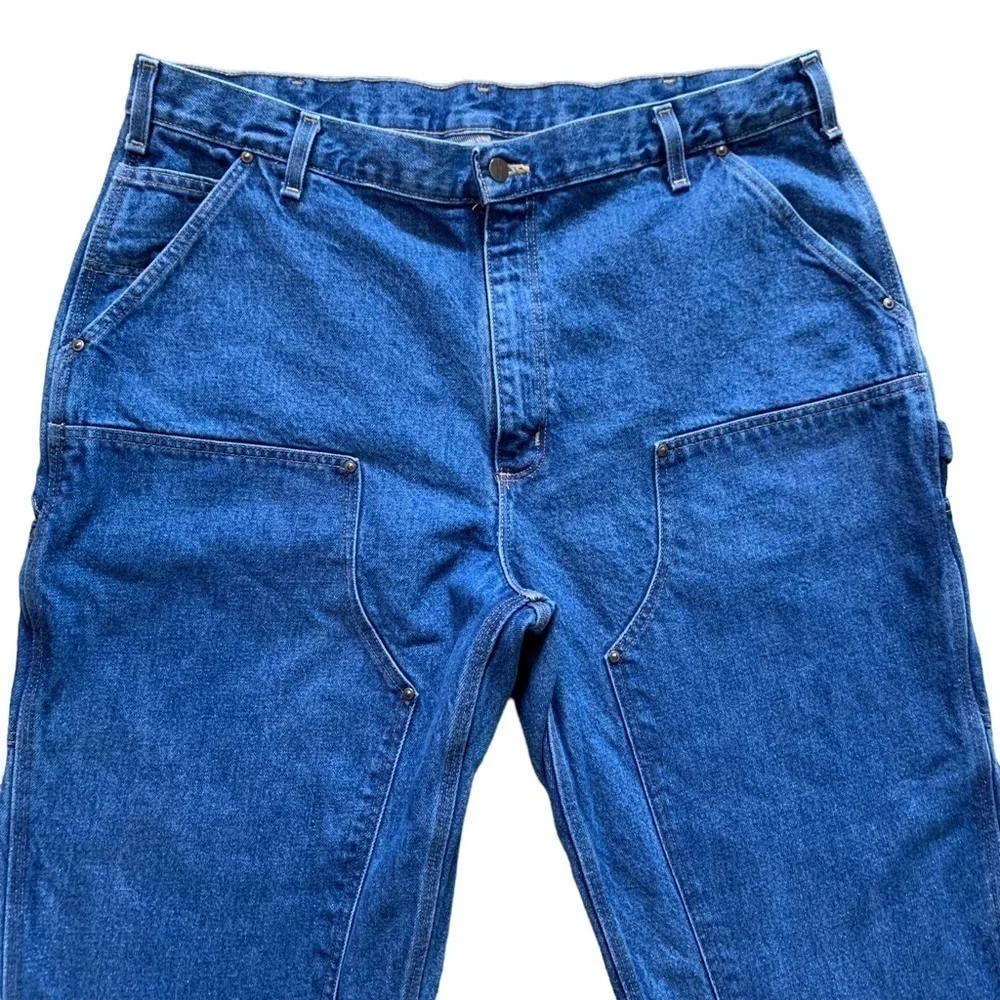 Carhartt Cargo Double Front Jeans 40x25 Loose Original Fit Leather Patch Logo